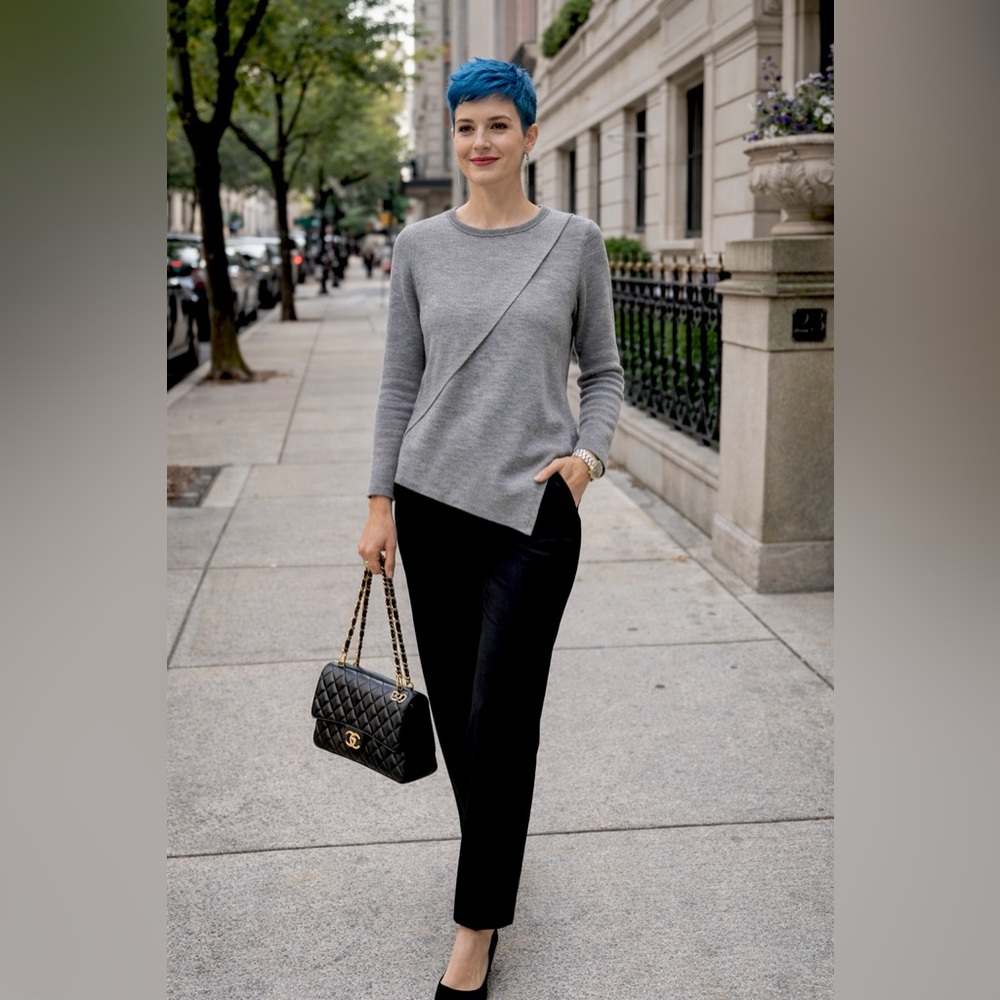 Elie Tahari Asymmetric Wrap Front Sweater Women’s S, 100% Extra Fine Merino Wool - Picture 1 of 9